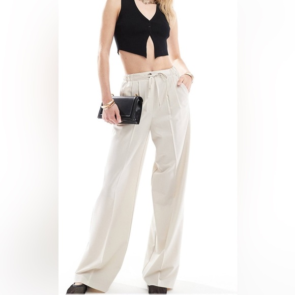 ASOS Pants - ASOS Cream Trousers Straight Leg Cotton Blend